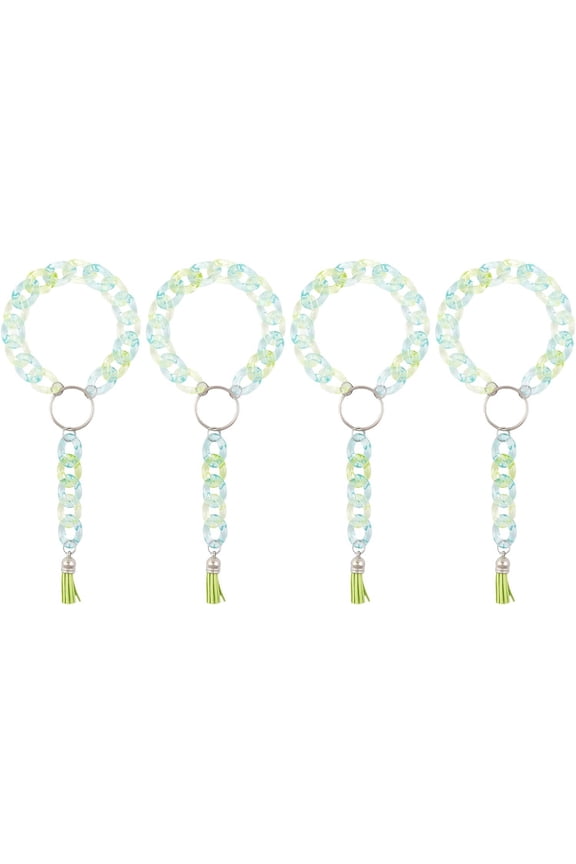 4Pcs Wristlet Keychain Acrylic Curb Chain Keychain Bracelet with Suede Tassel Key Ring Bracelet for Women and Girls 10.3Inch White