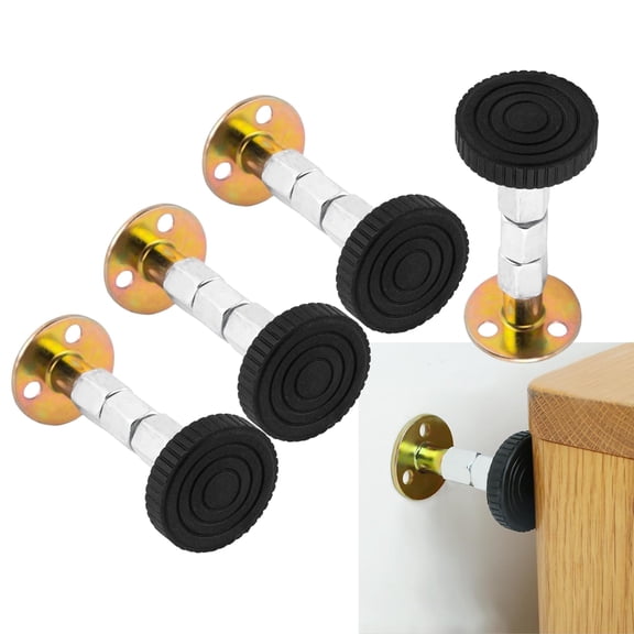 4Pcs XX-Large Adjustable Furniture Stabilizers With Black Rubber Tips For Bed Frame Desk Cabinet Wall Stopper