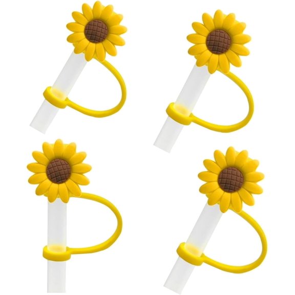4Pcs Yellow Sunflower Straw Plug Reusable Splash Proof Plugs Kitchen Tool Drinking Straw Dispensers Straw Tips Cover Silicone Cup Accessory Drinking Dust Cap for Kitchen Accessories