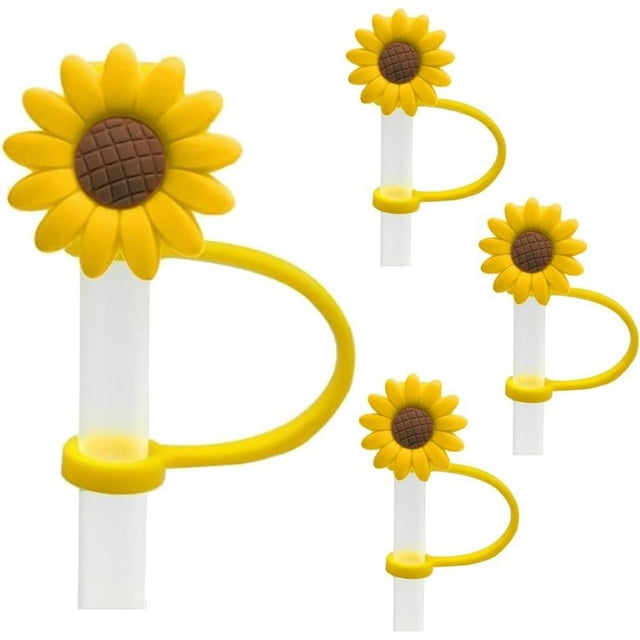 4Pcs Yellow Sunflower Straw Plug Reusable Splash Proof Plugs Kitchen