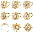 thumbnail image 1 of 4Pcs Zinc Alloy Napkin Rings with Rhinestone and Resin Imitation Pearl Napkin Holder Adornment Restaurant Daily Accessiroes Flower Golden Inner Diameter 49mm DIY Making, 1 of 4
