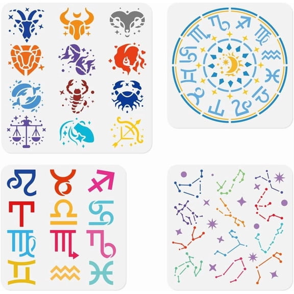 4Pcs Zodiac Wall Stencil Templates Reusable Plastic Zodiac Star Stencils for DIY