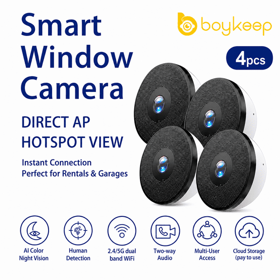 4Pcs boykeep Smart Security Camera, 2.4G&5G WIFI Window Camera, 4MP Home Security Camera for Indoor Outdoor, Night Vision, Easy & Quick Install