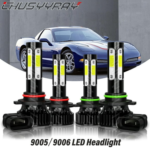 4Pcs for Corvette C5 1997-2004 Combo 9005+9006 LED Headlight Bulbs 6000K Pure White Ultra Brighter