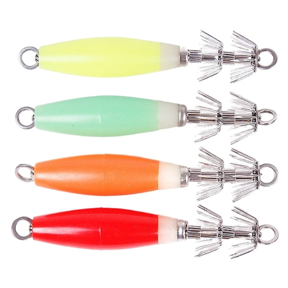 4Pcs/pack Fishing Baits Artificial Fishing Glowing Squid Jig Hook Lures Set with Shrimp Designs for Effective Fishing