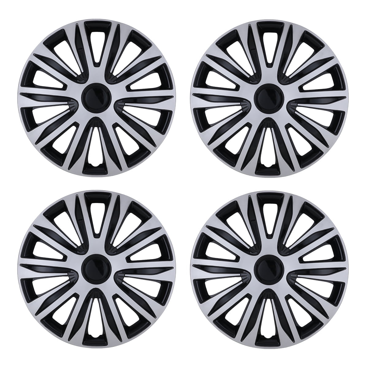 4Pcs/Set 17" Silver & Black Hubcaps/Wheel Covers for Most Cars,Set of 4 Snap on Car Truck SUV Hub Cap,ABS Material