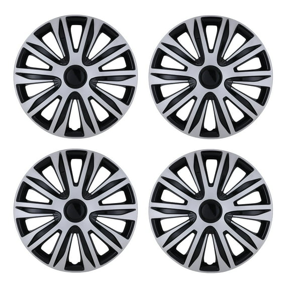 4Pcs/Set 17" Silver & Black Hubcaps/Wheel Covers for Most Cars,Set of 4 Snap on Car Truck SUV Hub Cap,ABS Material