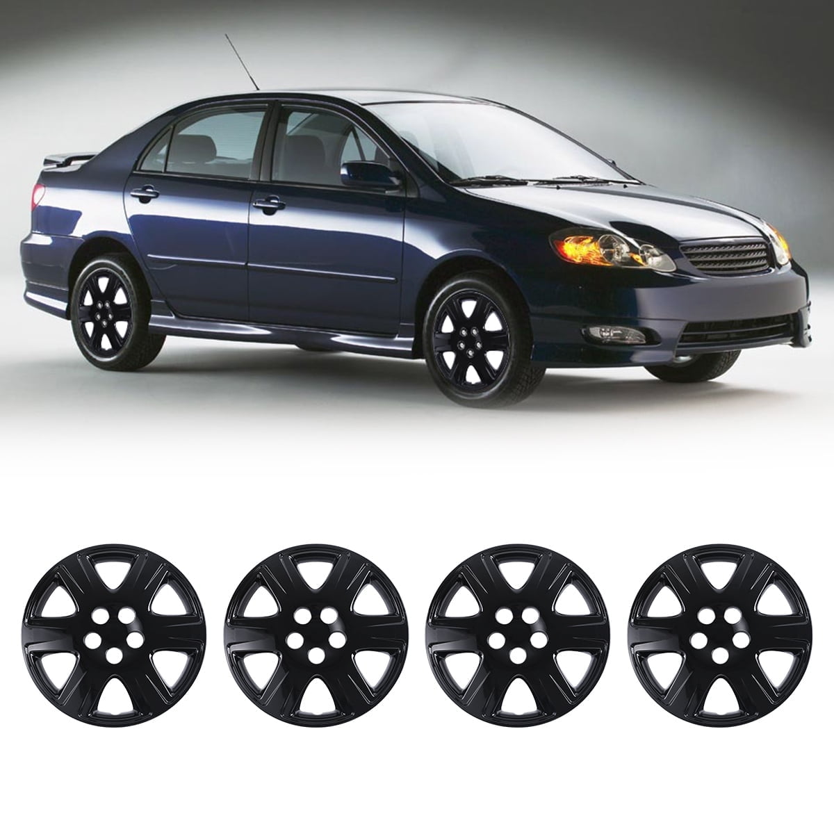 4Pcs/set Cover Hubcaps ,15 Inch Hubcaps Wheel Rims Cover for 2005-2008 TOYOTA COROLLA Compatible With Steel Wheels and Snap On Installation PP Material（15-Inch, Black Lacquer)
