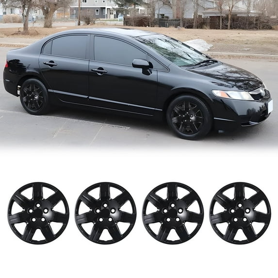 4Pcs/Set Cover Hubcaps,16 inch Hubcaps Wheel Rims Cover for 2006-2011 Honda Civic Compatible with Steel Wheels And Bolt on Installation ABS&PC Material(16-inch,Black Lacquer)