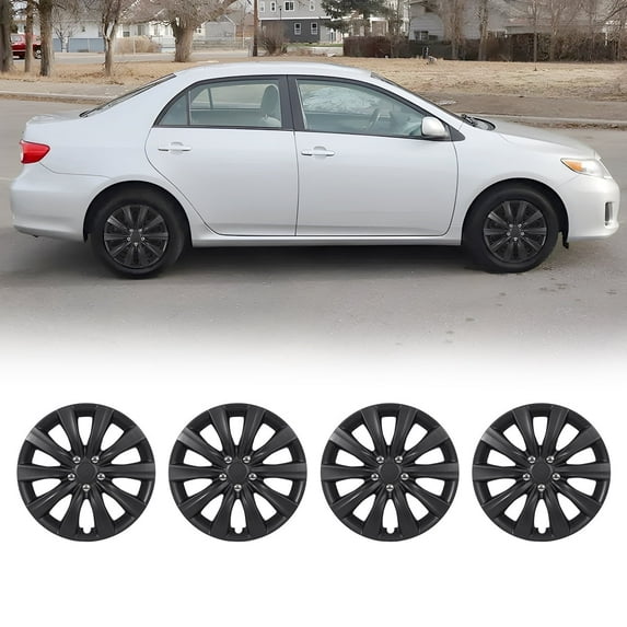 4Pcs/Set Cover Hubcaps,16 inch Hubcaps Wheel Rims Cover for 2009-2013 Toyota Corolla Compatible with Steel Wheels And Snap on Installation ABS+PC Material(16-inch,Matte Black Painted)