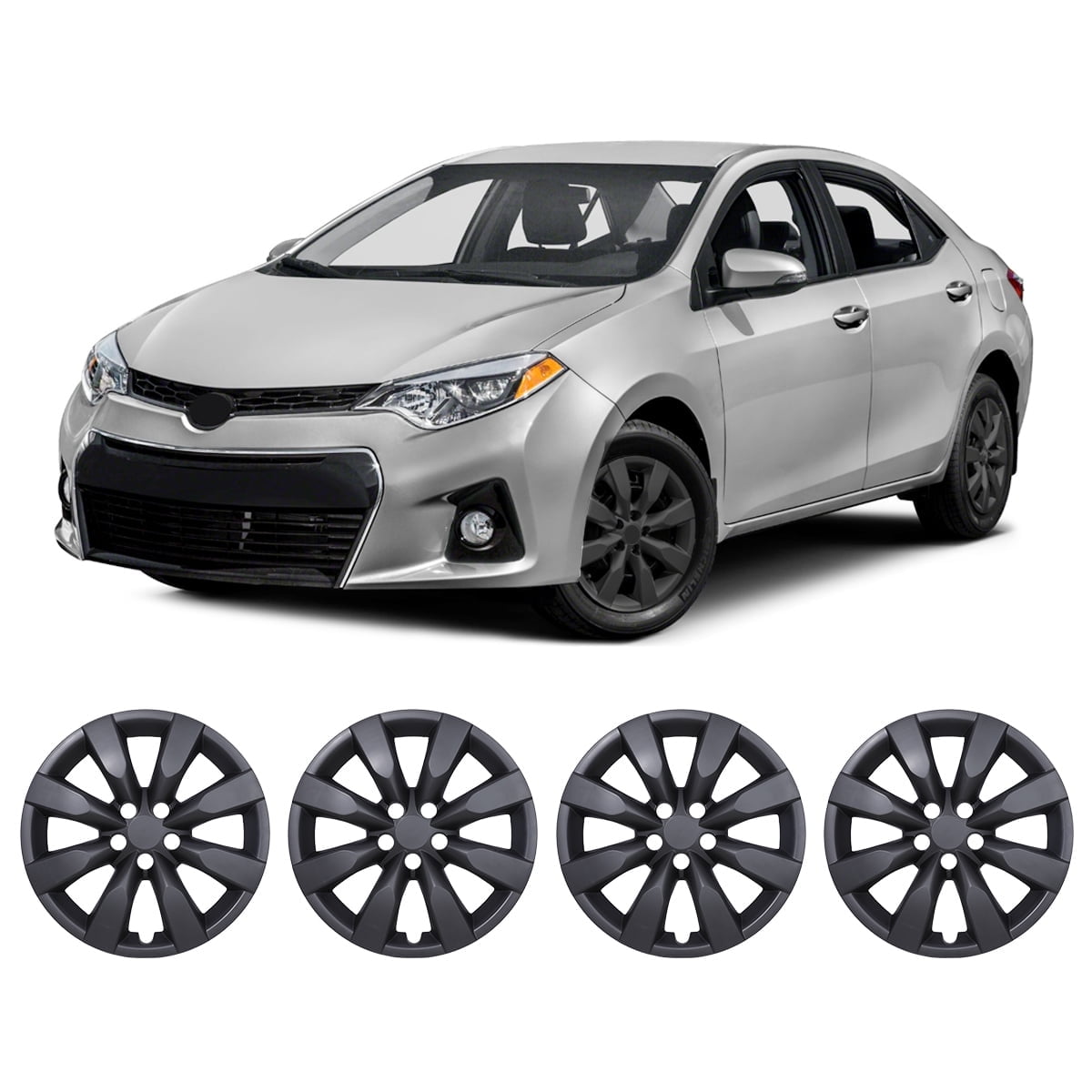 4PCS Set 16" Hubcap Wheel Cover For 2014-2016 Toyota Corolla,Wheel Rim Cover Compatible With Steel Wheels,Snap On Hub Caps Replacement,ABS&PC Material,Matte Black Painted