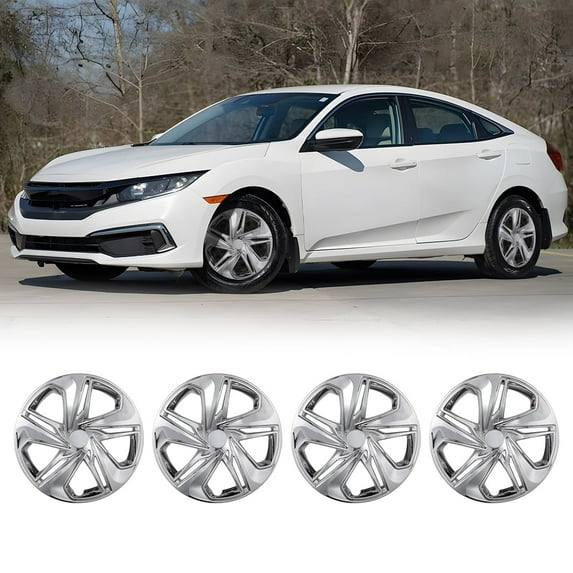 4Pcs/set Cover Hubcaps ,16 Inch Hubcaps Wheel Rims Cover for 2016-2024 Honda Civic Compatible With Steel Wheels and Snap On Installation ABS+PC Material(16-Inch, Chrome)