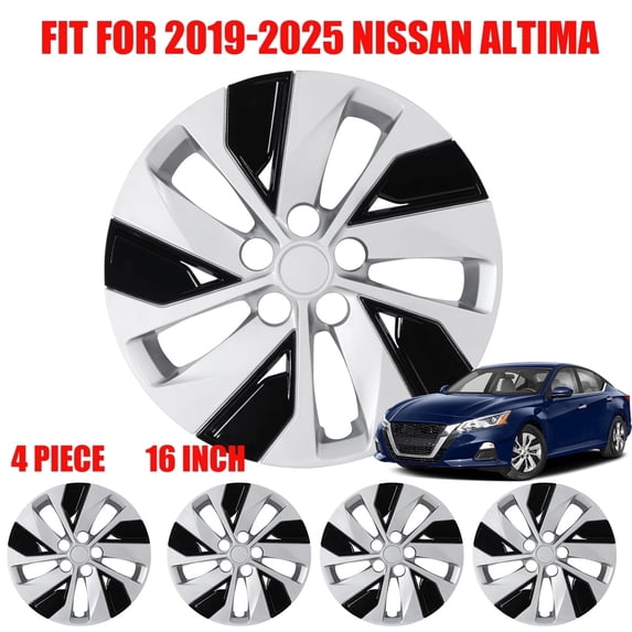 4Pcs/set Hubcaps,16 inch Wheel Rims Cover for 2019-2025 Nissan Altima Compatible with Steel Wheels,Snap on Installation,Silver&Black Lacquer