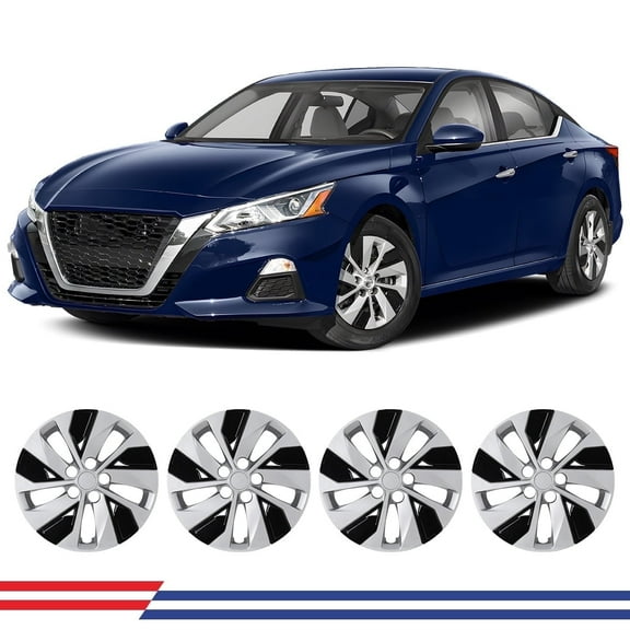 4 Pack 16 inch Hubcaps Wheel Rims Cover for 2019-2025 Nissan Altima Compatible With Steel Wheels,Snap on Installation PP Material,Silver& Black Lacquer