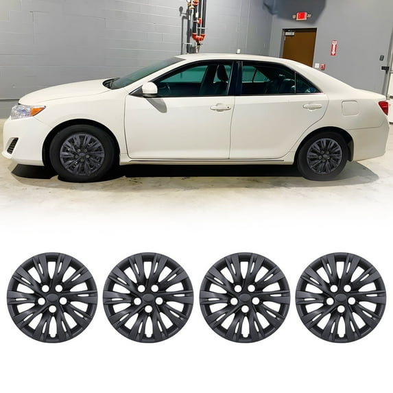 16" Set Of 4 Hubcaps Wheel Rims Cover Fit 2012-2014 TOYOTA CAMRY /2012-2014 TOYOTA CAMRY HYBRID Compatible With Steel Wheels Snap On Installation(16-Inch,BLACK MATTE)
