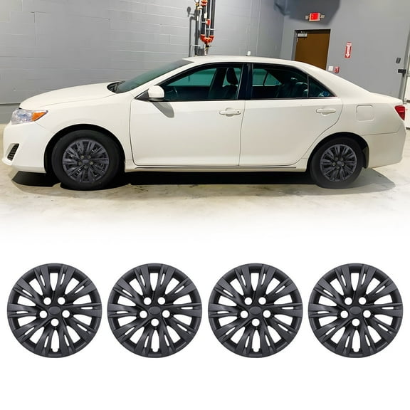 16" Set Of 4 Hubcaps Wheel Rims Cover Fit 2012-2014 TOYOTA CAMRY /2012-2014 TOYOTA CAMRY HYBRID Compatible With Steel Wheels Snap On Installation(16-Inch,BLACK MATTE)