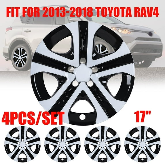 4Pcs/set Cover Hubcaps ,17 Inch Hubcaps Wheel Rims Cover for 2013-2018 TOYOTA RAV4 Compatible With Steel Wheels and Snap On Installation PP Material(17-Inch, White Lacquer& Black Lacquer)