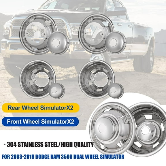 4Pcs/Set Cover Hubcaps,17 inch Stainless Hubcaps Wheel Rims Cover for 2003-2019 Dodge Ram 3500 Dually Wheel Simulators(Bolt On)
