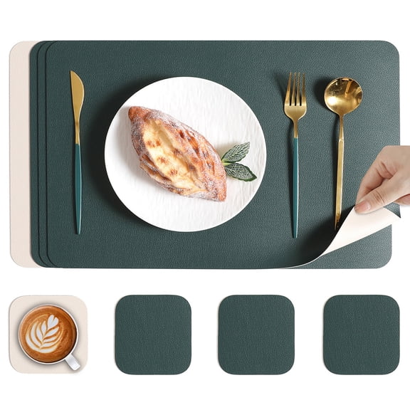 Double-sided Lychee Pattern Leather Placemat 4pcs/lot Hotel Western Food Mat High-end Sense Household Environmental Protection Dining Table Heat Insulation and Anti-scalding Mat