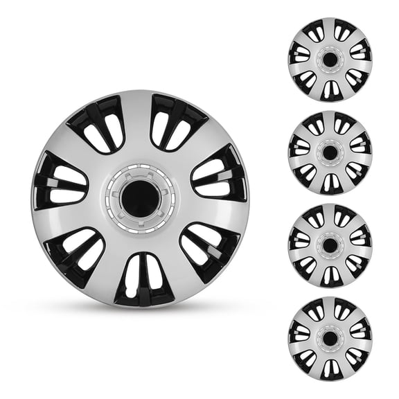 4Pcs/set Hubcap Wheel Cover Replacement 14" Hub Caps Universal Wheel Rim Cover ABS Material Exterior Accessories Snap On Car Truck SUV -14-Inch, SILVER LACQUER & BLACK LACQUER