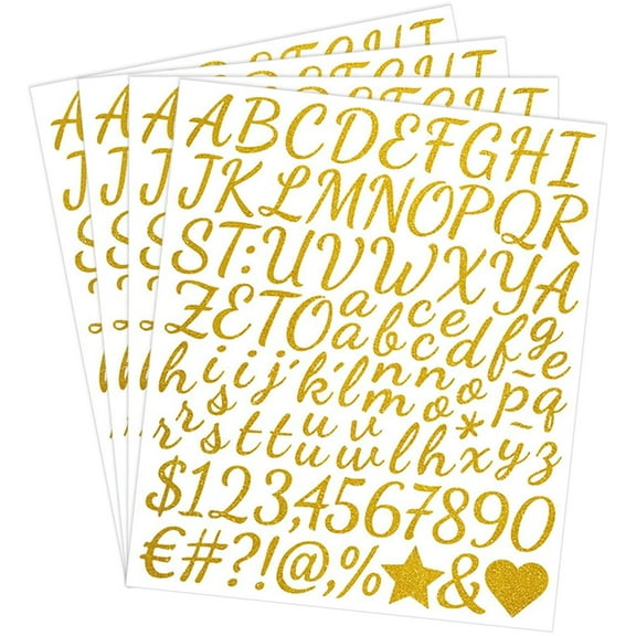 4Pcs/set Letter Stickers Glitter Small Self Adhesive Alphabet Stickers, Number ABC Stickers for Scrapbook Water Bottles Graduation Cap Crafts
