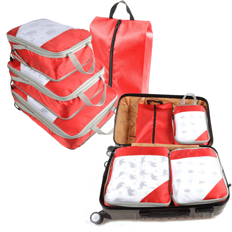 4Pcs/set Portable Luggage Travel Storage Bag Suitcase Organizer Set  Extensible Packing Mesh Bags for Clothing Underwear Shoes,Packing Cubes 