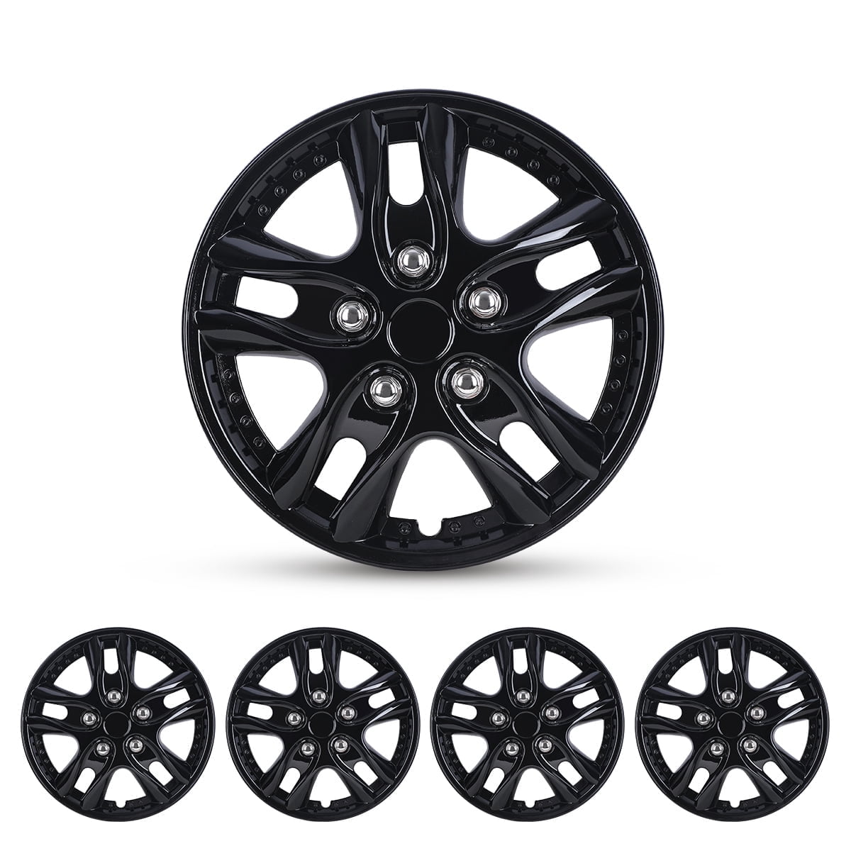 4Pcs/Set Wheel Rims Cover Hubcaps,12 inch Universal Snap on Car Truck SUV Wheel Covers PP Material （12-inch,Black Lacquer）