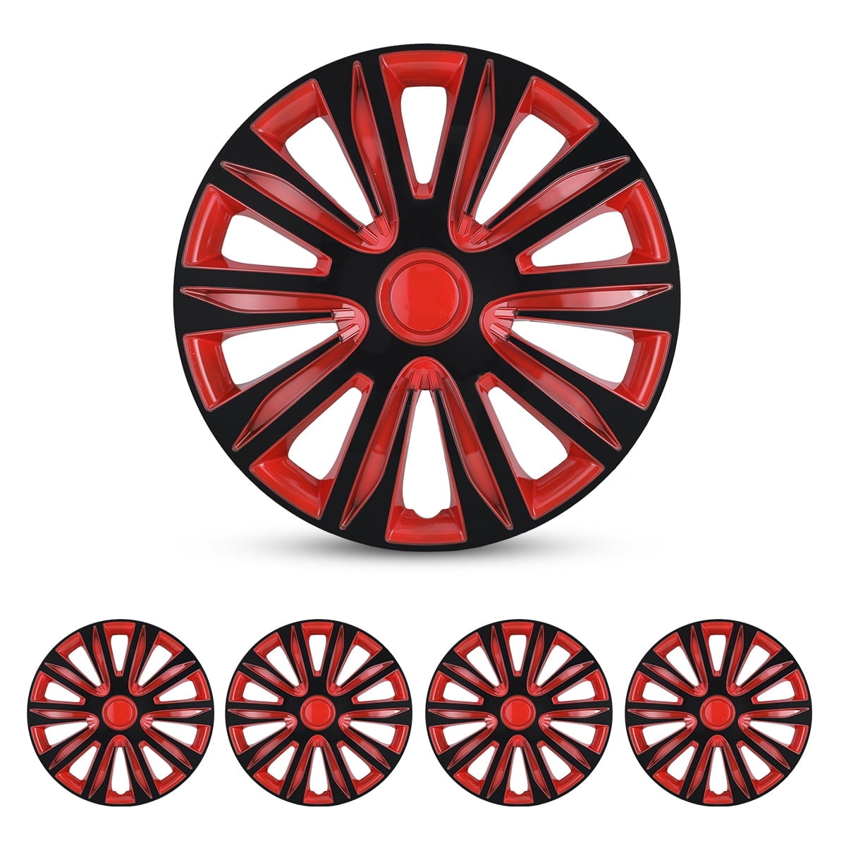 4Pcs/set Wheel Rims Cover Hubcaps ,13 Inch Universal Snap On Car Truck SUV Wheel Covers ABS+PC Material （13-Inch, Black +Red Lacquer)
