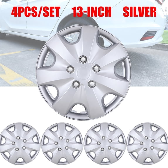 4Pcs/set Wheel Rims Cover Hubcaps ,13 Inch Universal Snap On Car Truck SUV Wheel Covers PP Material (13-Inch, Silver)