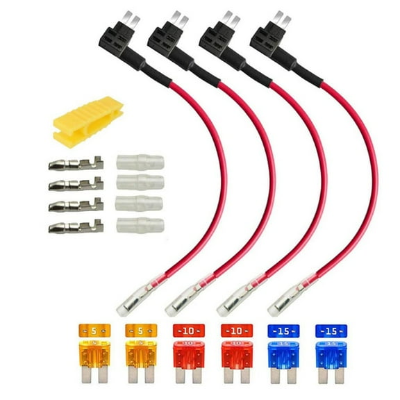 4Pcs12V-24V Add-A-Circuit Fuse Piggy Back Blade Fuse Holder with Wire Harness