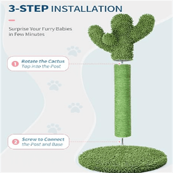 4Pets 34" Tall Cat Scratching Post, Cactus Cat Scratcher Kitten Scratching Posts for Indoor Cats Adults Claw Scratch with Sisal Rope, Vertical Green Cat Tree with Dangling Ball for Kitties Large