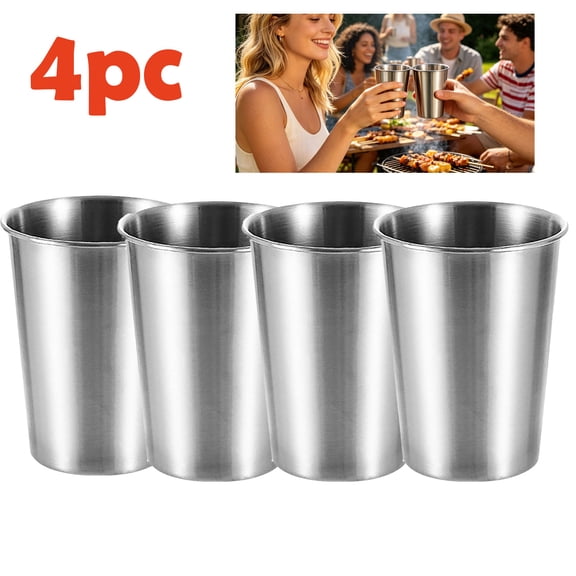 4Piece 350ml Stainless Steel Tumbler - Shatterproof Drinking Cup Set, Unbreakable Stackable Mug for Camping, Picnic, Home & Bar Use, Festival