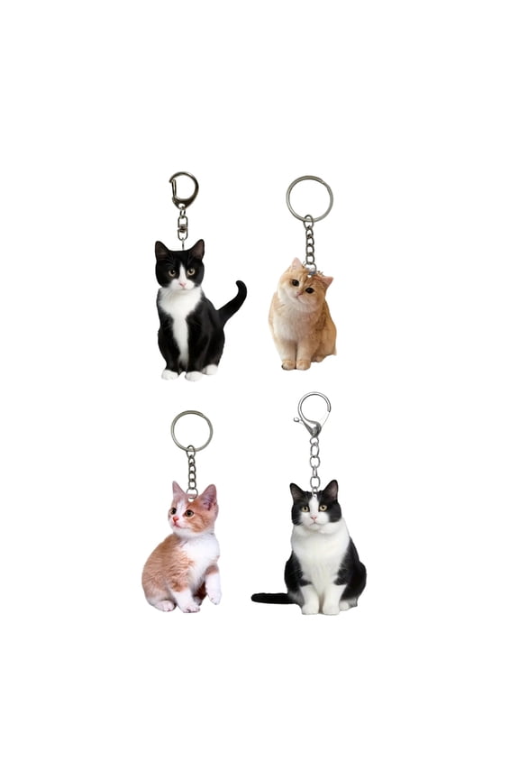 4Piece Set Cartoon Cat Keychains Acrylic Key Holder Key Pendant Acrylic Texture Cat Bag Charm Present for Fashion Lovers