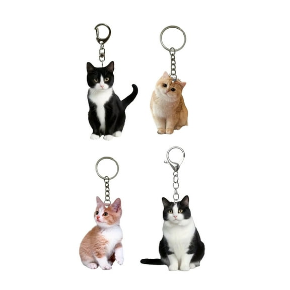 4Piece Set Cute Cat Keychains Unique Key Holder Fashion Animal Keychain