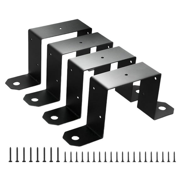 4Pieces 4x4inch Strap Post Ties For Secure Outdoor Structure Support In Black Coating U-Shape Mounting Brackets