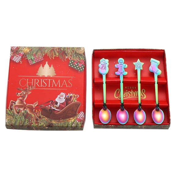 4Pieces Ice Cream Spoons Stirring SpoonS Christmas Themed Stainless Steel Coffee Spoons Dessert Spoons 4 Colors