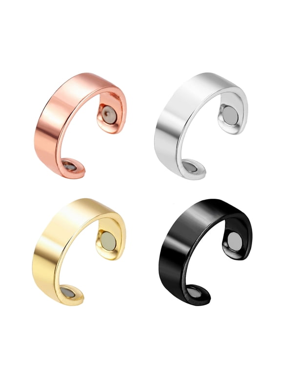 4Pieces Lymphatic Drainage Therapeutic Rings for Women Men Finger Pain Relief Wide Openning Magnetic Ring Adjustable