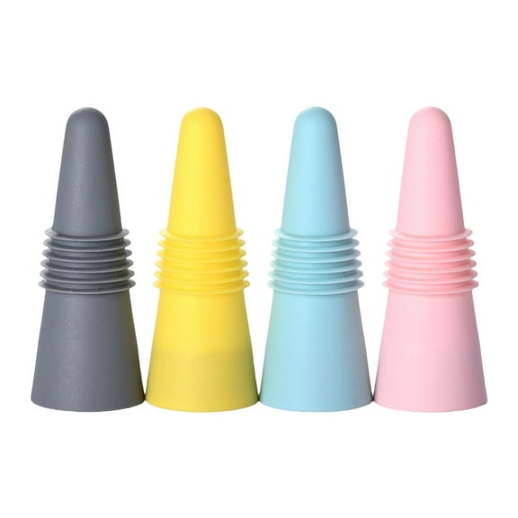 4Pieces Silicone Wine Stoppers with Threaded Seal Rings Multipurpose Beverage Bottles Corks Practical Drink Preservers