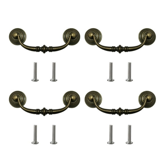 4Pieces Vintage Bronze Drop Bail Pulls Hole Center Antique Styles Handles Accessory for Dressers Cupboards and Cabinets