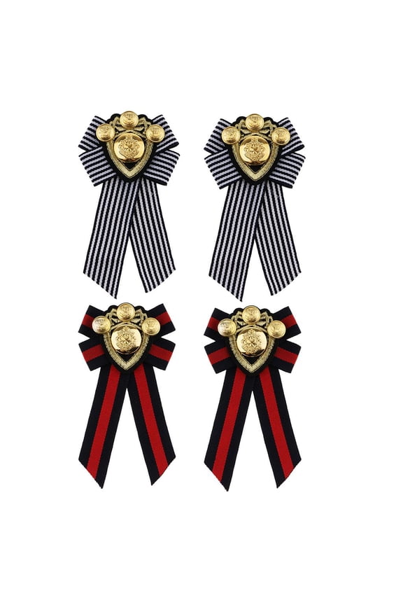 4Pieces Vintage Stripe Fabric Bow Tie Brooch Pin Cravat