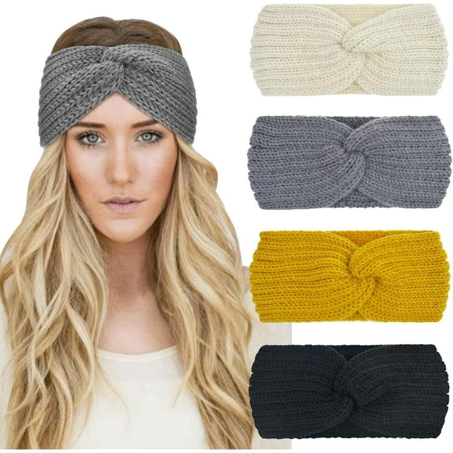 4Pieces Winter Knit Crochet Turban Headband for Women Warm Bulky