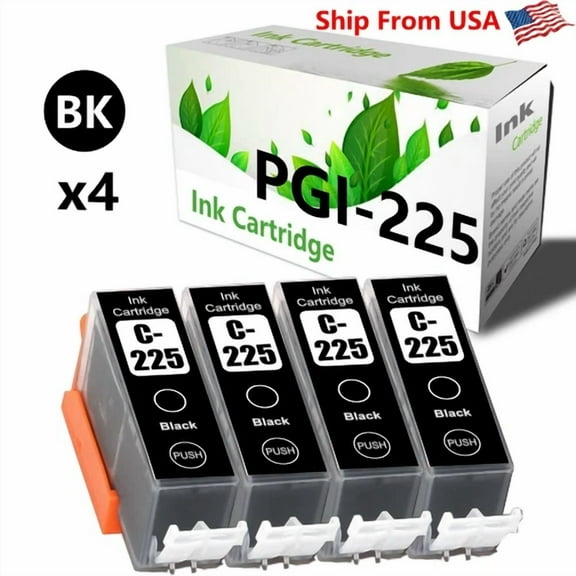 (4Pk,Black) Pgi225 Pgi-225 Ink Cartridge For Pixma Mg5100 Mx882 Mg6220 Printer