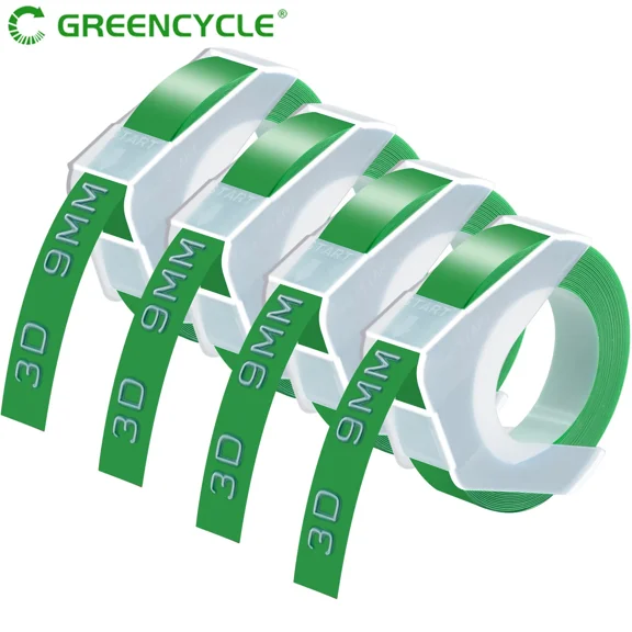 4Pk Green 3D Tapes 9Mm For Dymo Organizer Express Pro Embossing Label Maker