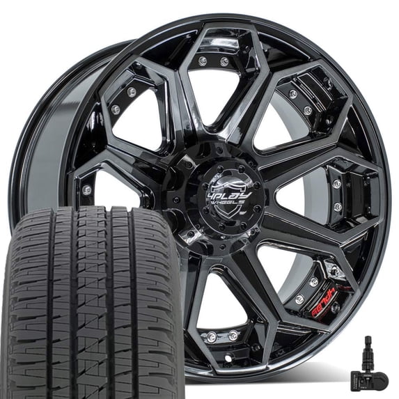 4PLAY Wheels 4P80 20 Inch Rims and Tires Fit 6x135 & 6x139.7 20x9 Gloss Black Brushed with Tinted Clear - Dueler H/L Alenza 275/55-20 (Set of 4)