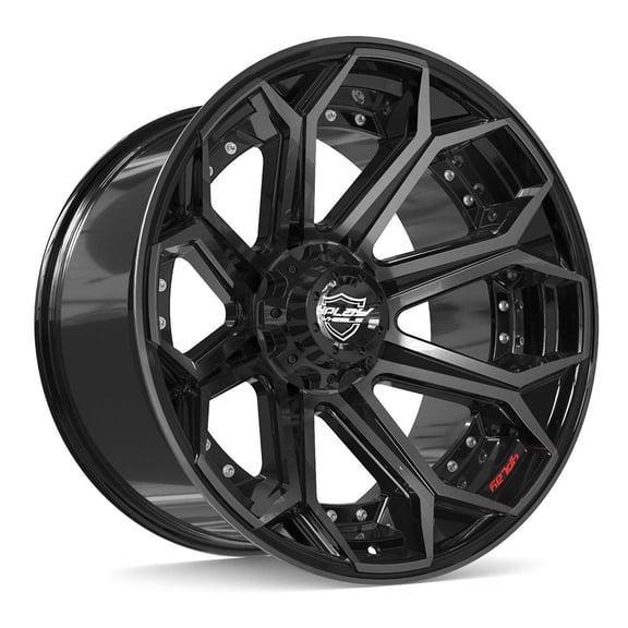 4PLAY Wheels 4P80 22 Inch Rims Fit 6x135 & 6x139.7 22x12 Gloss Black Brushed with Tinted Clear (Set of 4)