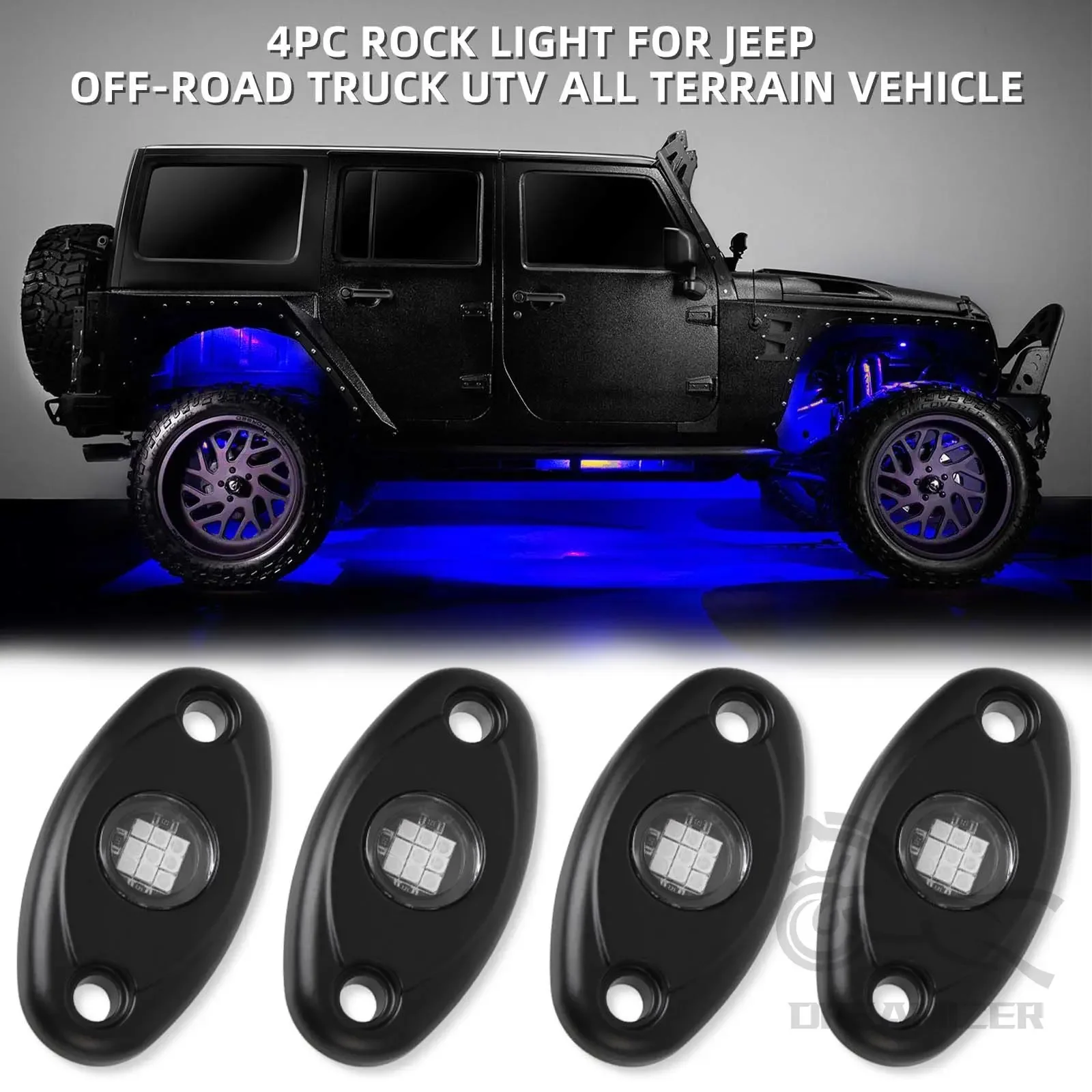 4Pods Rock Lights Kit Car Atmosphere Lamp for Offroad Truck SUV 4x4 ATV Boat LED Underglow Trail Rig Lights