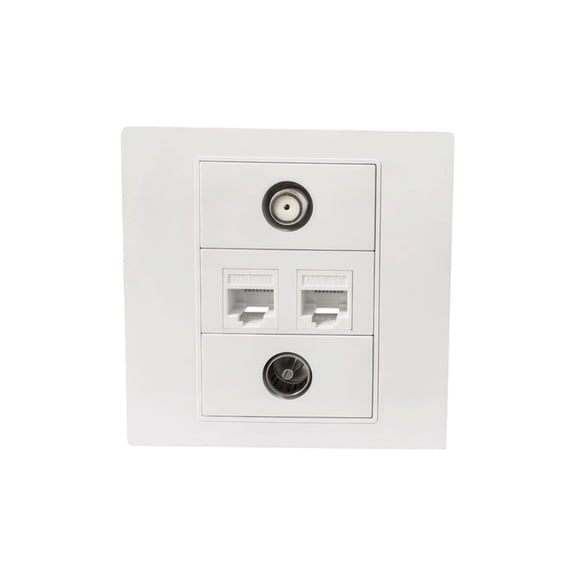 4Port 86mm Multimedia Outlet Panel TV9.5 F Connectors Double RJ45 Wall Plate For Easy Not Need Solder Direct Plugs