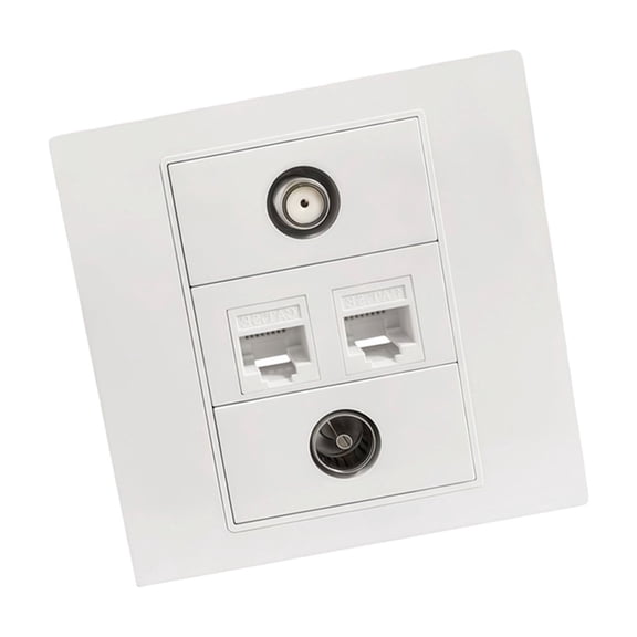 4Port Multimedia Wall Plate For TV9.5 RJ45 F Connectors Easy Direct Plugs Not Solder Installation 86mm Wall Mount Panel