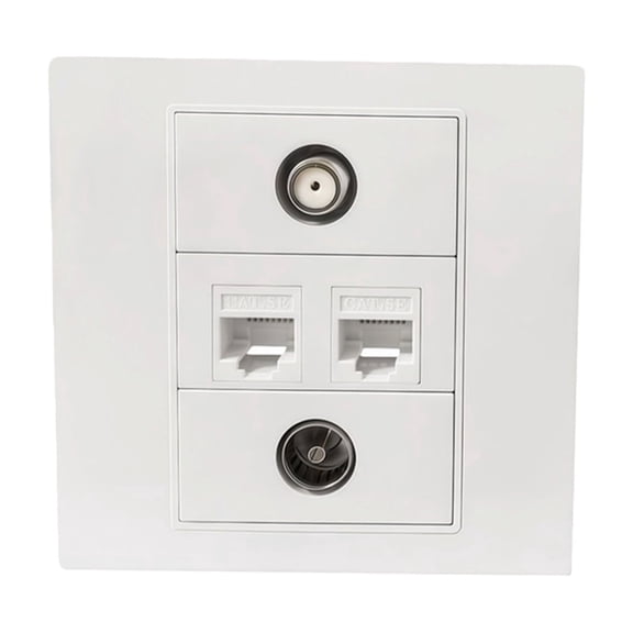 4Port Multimedia Wall Plate For TV9.5 RJ45 F Connectors Easy Direct Plugs Not Solder Installation 86mm Wall Mount Panel