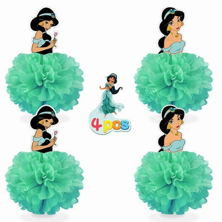 4Psc Princess Jasmine birthday party supplies, honeycomb center decorations, party decorations, double-sided desktop decorations, center decorations for parties